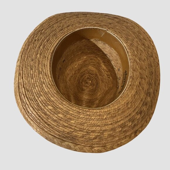 Vintage Sahuayo Mexican Palm Straw Hat Wide Brim Ventilated Crown Sun Beach - Picture 7 of 11